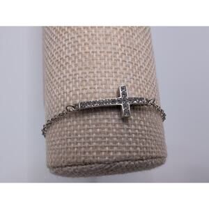 Brighton Cross Bracelet 7.5 Inch Silver Tone Clear Crystal Chain